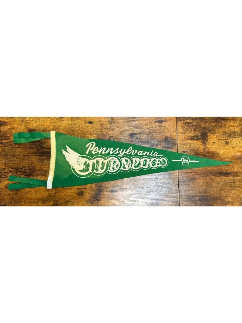 Vintage Pennsylvania Turnpike Pennant green Felt With Drive Safely Graphic 26